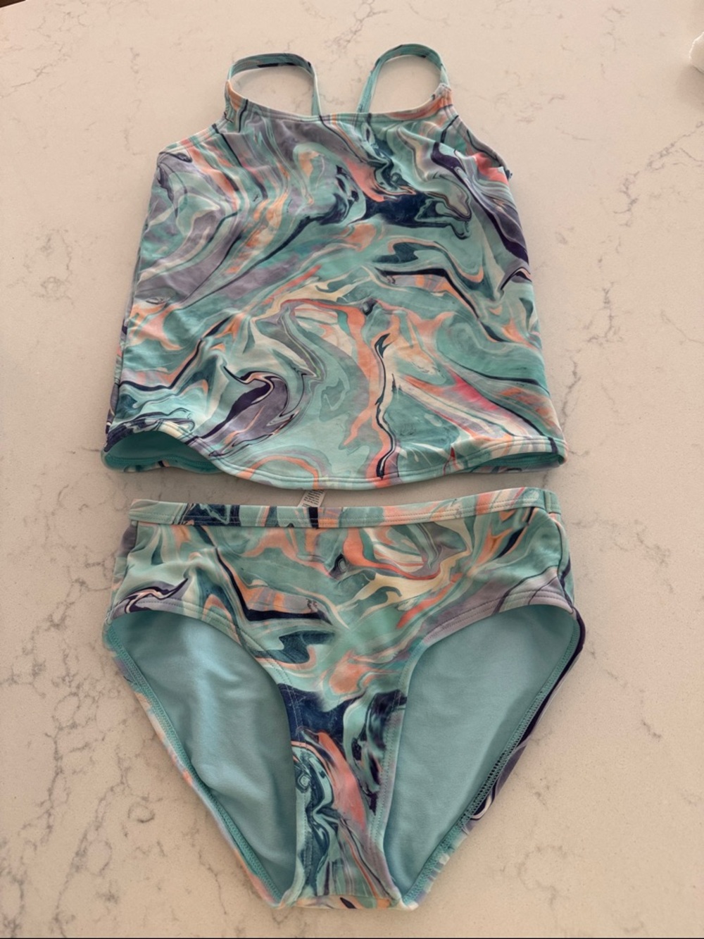 Athleta Girl Marbled Teal Tankini